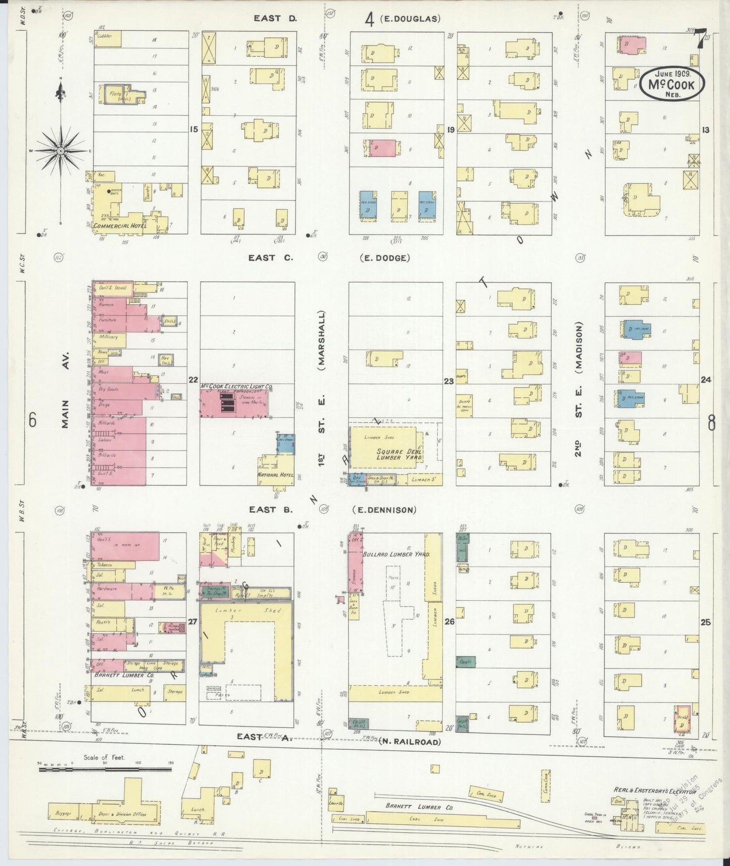 Sanborn Fire Insurance Map from Mccook, Red Willow County, Nebraska (1909), Sheet #0007 - Historic Sanborn Fire Insurance Map Print, vintage old map wall art, antique decor, genealogy gift, Nebraska Nebraska map