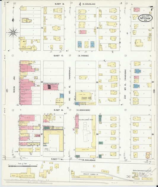Sanborn Fire Insurance Map from Mccook, Red Willow County, Nebraska (1909), Sheet #0007 - Historic Sanborn Fire Insurance Map Print, vintage old map wall art, antique decor, genealogy gift, Nebraska Nebraska map