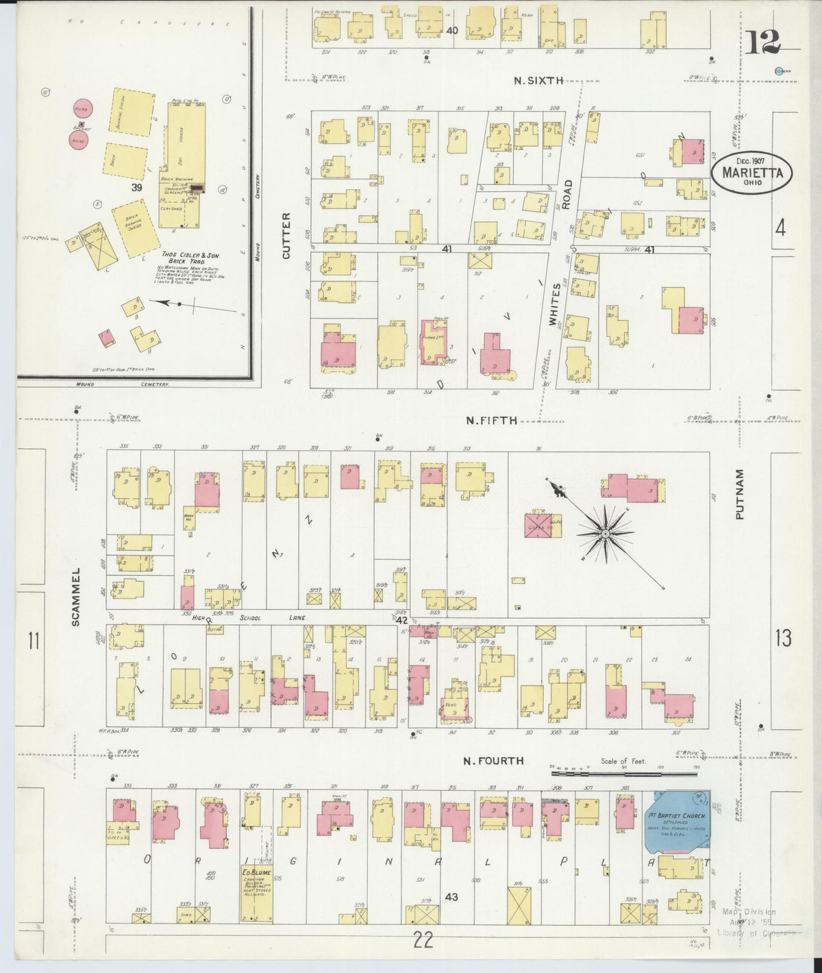 Sanborn Fire Insurance Map from Marietta, Washington County, Ohio (1907), Sheet #0012 - Historic Sanborn Fire Insurance Map Print, vintage old map wall art, antique decor, genealogy gift, Ohio Ohio map