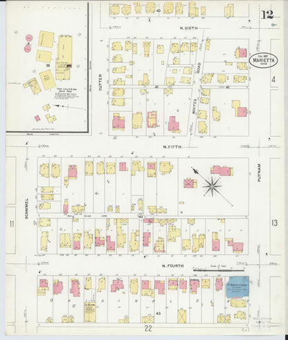 Sanborn Fire Insurance Map from Marietta, Washington County, Ohio (1907), Sheet #0012 - Historic Sanborn Fire Insurance Map Print, vintage old map wall art, antique decor, genealogy gift, Ohio Ohio map