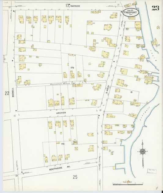 Sanborn Fire Insurance Map from Freeport, Nassau County, New York (1910), Sheet #0023 - Historic Sanborn Fire Insurance Map Print, vintage old map wall art, antique decor, genealogy gift, New York New York map