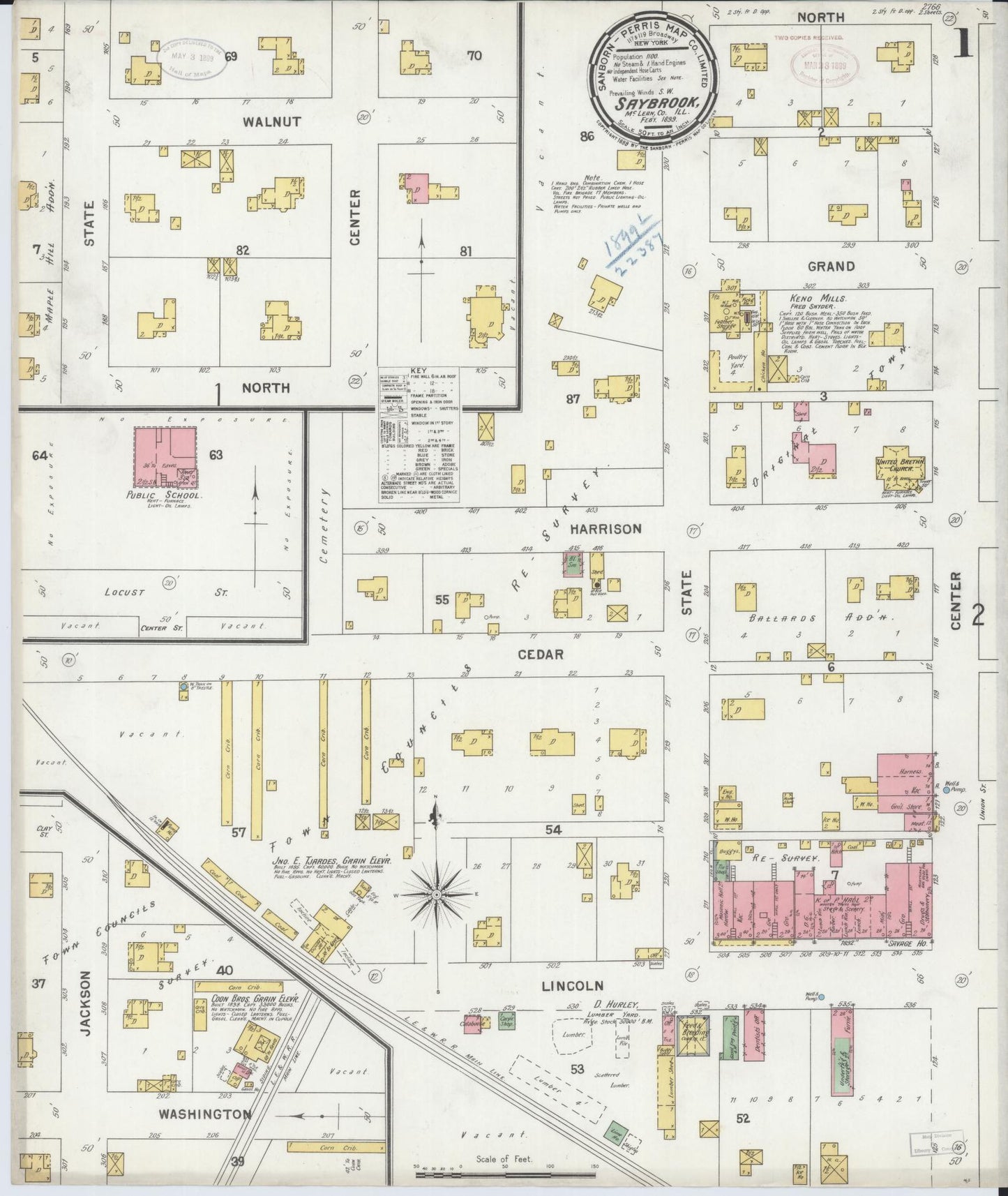 Sanborn Fire Insurance Map from Saybrook, McLean County, Illinois (1899), Sheet #0001 - Complete Map Set gallery image, historic Sanborn map, vintage wall art, Illinois Illinois