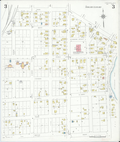 Sanborn Fire Insurance Map from Chesaning, Saginaw County, Michigan (1935), Sheet #0003 - Complete Map Set gallery image, historic Sanborn map, vintage wall art, Michigan Michigan