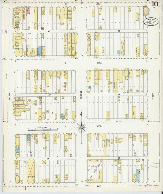 Sanborn Fire Insurance Map from Lawton, Comanche County, Oklahoma (1907), Sheet #0010 - Historic Sanborn Fire Insurance Map Print, vintage old map wall art, antique decor, genealogy gift, Oklahoma Oklahoma map