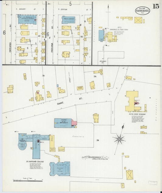 Sanborn Fire Insurance Map from Kankakee, Kankakee County, Illinois (1901), Sheet #0015 - Historic Sanborn Fire Insurance Map Print, vintage old map wall art, antique decor, genealogy gift, Illinois Illinois map