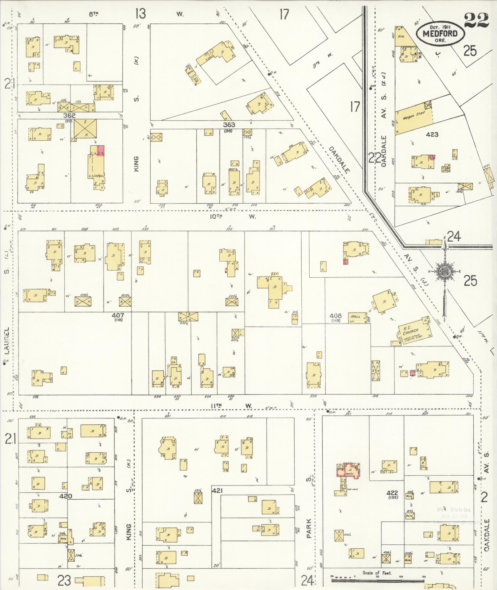 Sanborn Fire Insurance Map from Medford, Jackson County, Oregon (1911), Sheet #0022 - Complete Map Set gallery image, historic Sanborn map, vintage wall art, Oregon Oregon