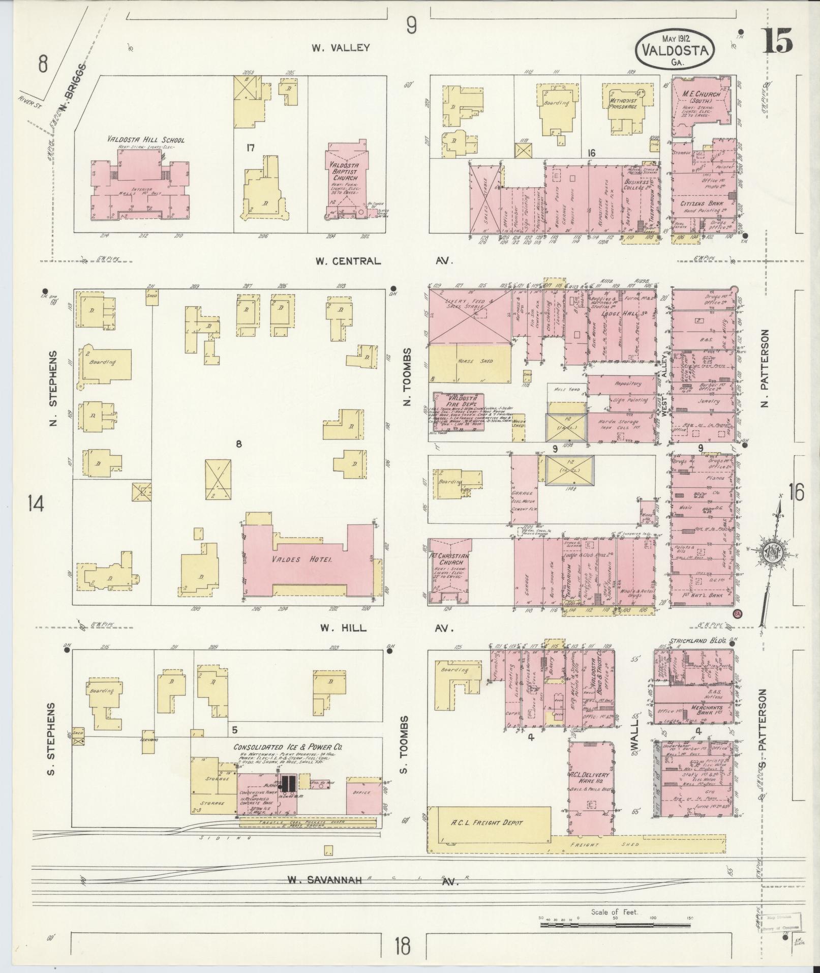 Sanborn Fire Insurance Map from Valdosta, Lowndes County, Georgia (1912), Sheet #0015 - Complete Map Set gallery image, historic Sanborn map, vintage wall art, Georgia Georgia