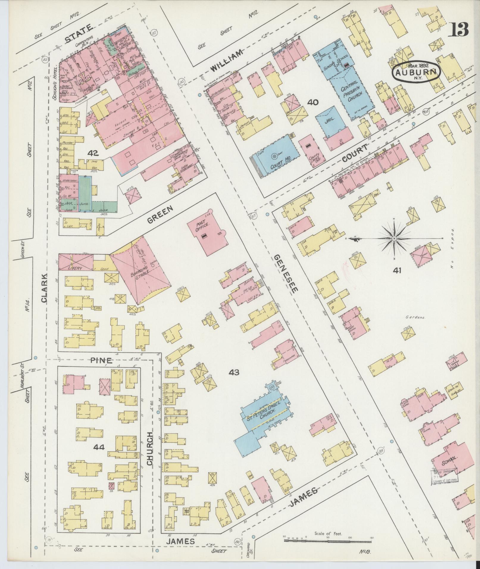 Sanborn Fire Insurance Map from Auburn, Cayuga County, New York (1892), Sheet #0013 - Complete Map Set gallery image, historic Sanborn map, vintage wall art, New York New York