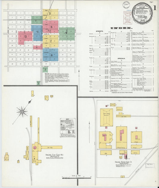 Sanborn Fire Insurance Map from Vineland, Cumberland County, New Jersey (1900), Sheet #0001 - Historic Sanborn Fire Insurance Map Print, vintage old map wall art, antique decor, genealogy gift, New Jersey New Jersey map