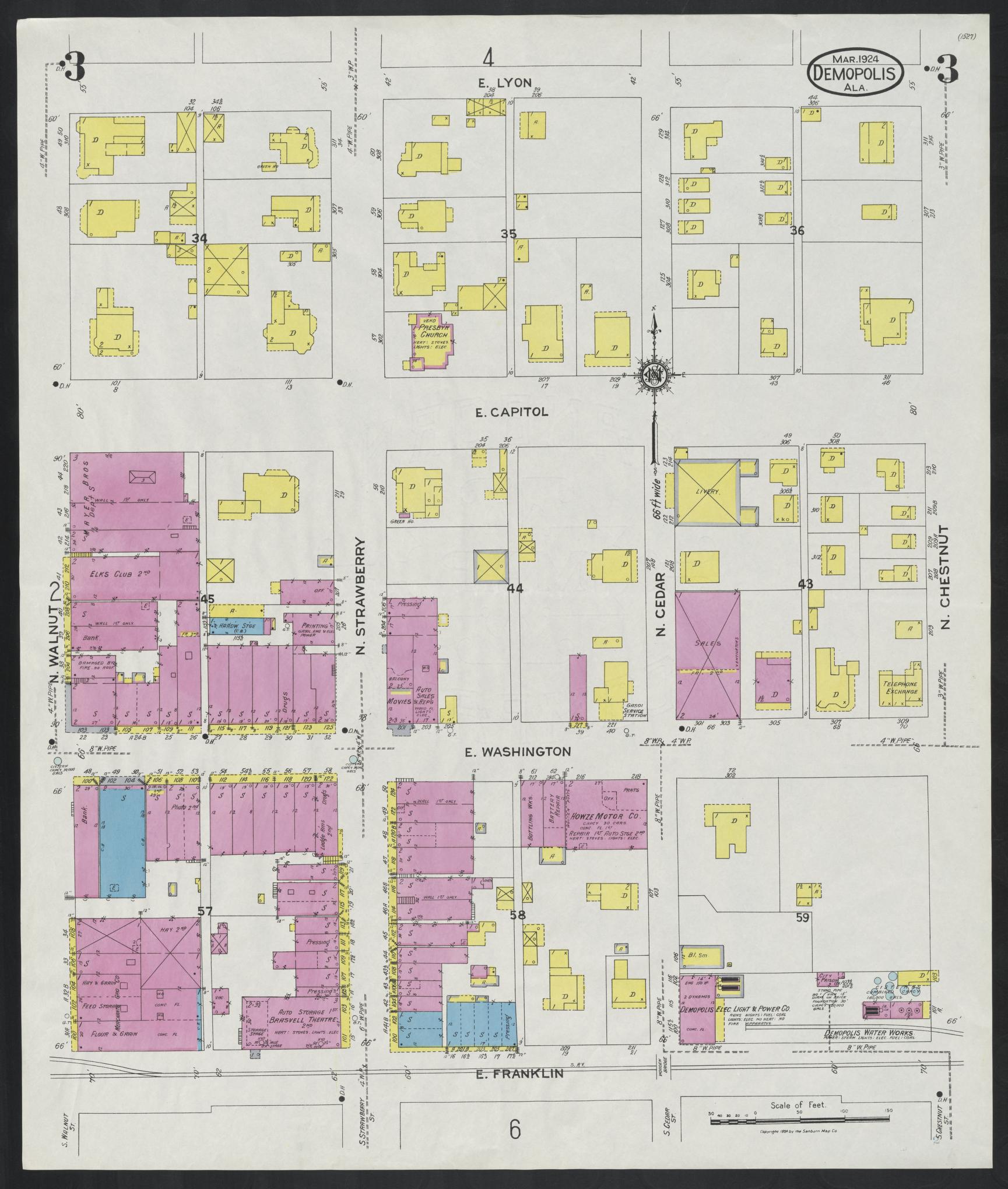 Sanborn Fire Insurance Map from Demopolis, Marengo County, Alabama (1924), Sheet #0003 - Complete Map Set gallery image, historic Sanborn map, vintage wall art, Alabama Alabama
