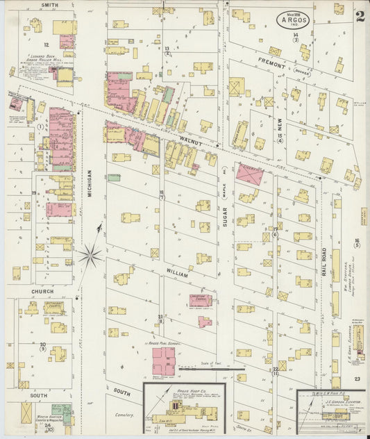 Sanborn Fire Insurance Map from Argos, Marshall County, Indiana (1898), Sheet #0002 - Historic Sanborn Fire Insurance Map Print, vintage old map wall art, antique decor, genealogy gift, Indiana Indiana map