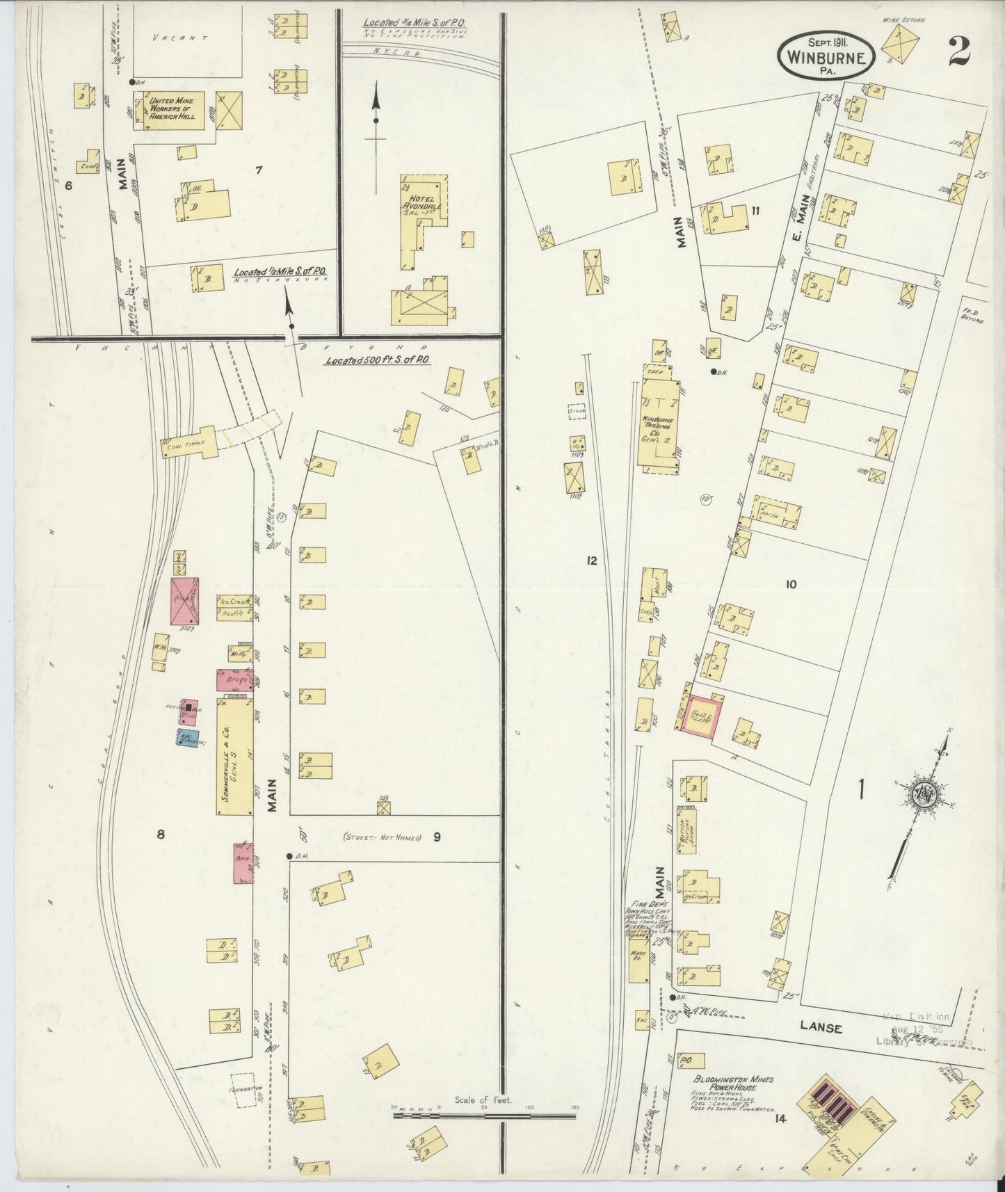 Sanborn Fire Insurance Map from Winburne, Clearfield County, Pennsylvania (1911), Sheet #0002 - Complete Map Set gallery image, historic Sanborn map, vintage wall art, Pennsylvania Pennsylvania