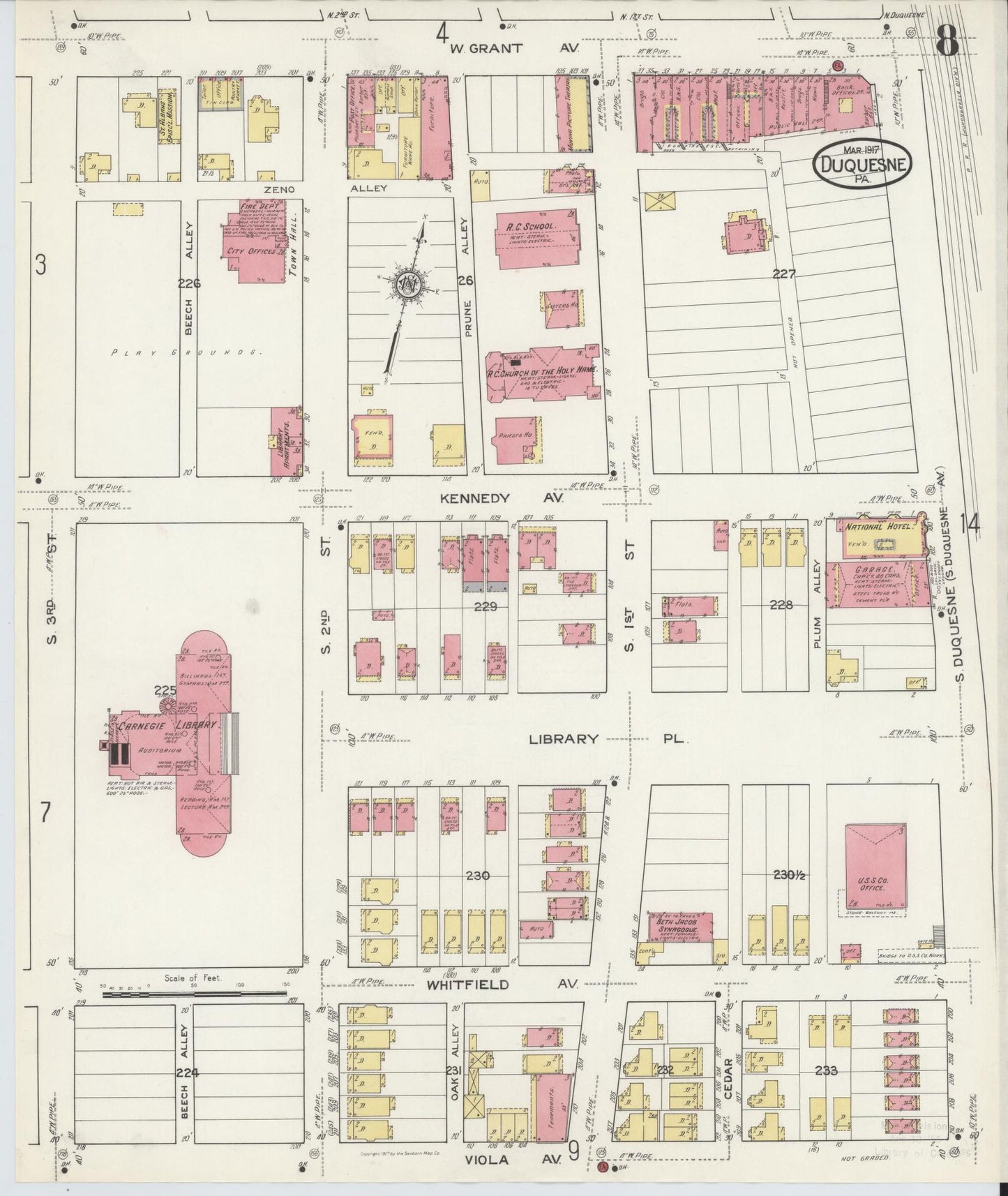 Sanborn Fire Insurance Map from Duquesne, Allegheny County, Pennsylvania (1917), Sheet #0008 - Historic Sanborn Fire Insurance Map Print, vintage old map wall art, antique decor, genealogy gift, Pennsylvania Pennsylvania map