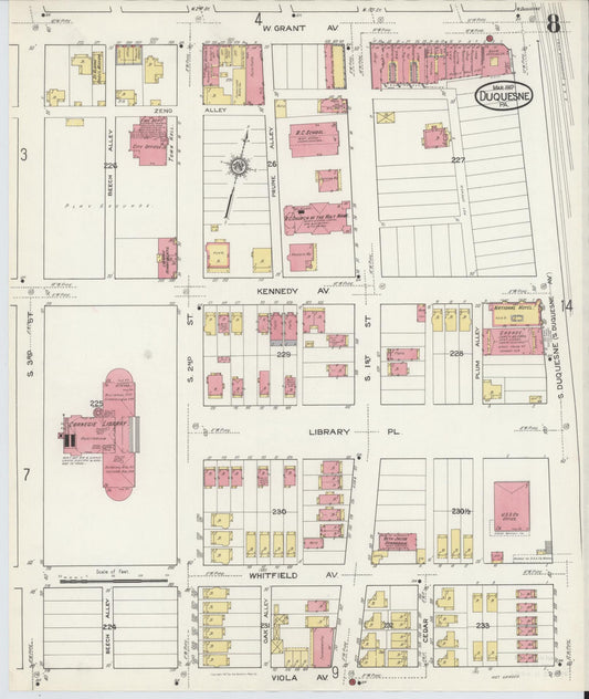 Sanborn Fire Insurance Map from Duquesne, Allegheny County, Pennsylvania (1917), Sheet #0008 - Historic Sanborn Fire Insurance Map Print, vintage old map wall art, antique decor, genealogy gift, Pennsylvania Pennsylvania map