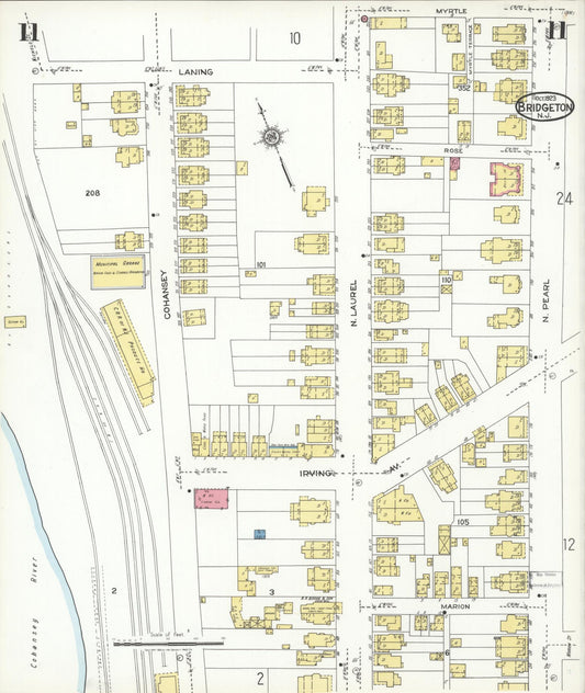 Sanborn Fire Insurance Map from Bridgeton, Cumberland County, New Jersey (1923), Sheet #0011 - Historic Sanborn Fire Insurance Map Print, vintage old map wall art, antique decor, genealogy gift, New Jersey New Jersey map