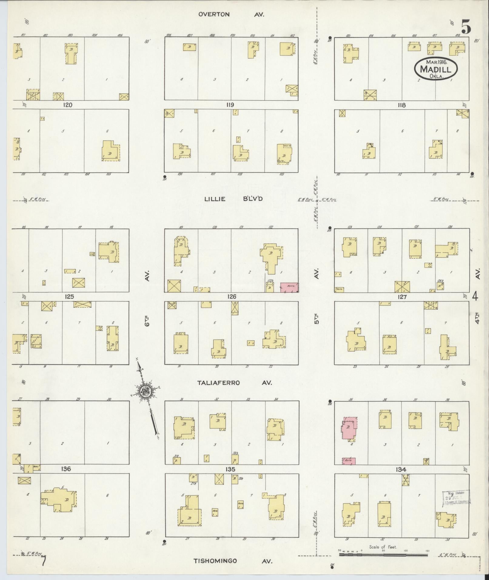 Sanborn Fire Insurance Map from Madill, Marshall County, Oklahoma (1916), Sheet #0005 - Historic Sanborn Fire Insurance Map Print, vintage old map wall art, antique decor, genealogy gift, Oklahoma Oklahoma map