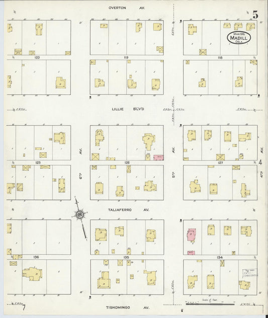 Sanborn Fire Insurance Map from Madill, Marshall County, Oklahoma (1916), Sheet #0005 - Historic Sanborn Fire Insurance Map Print, vintage old map wall art, antique decor, genealogy gift, Oklahoma Oklahoma map