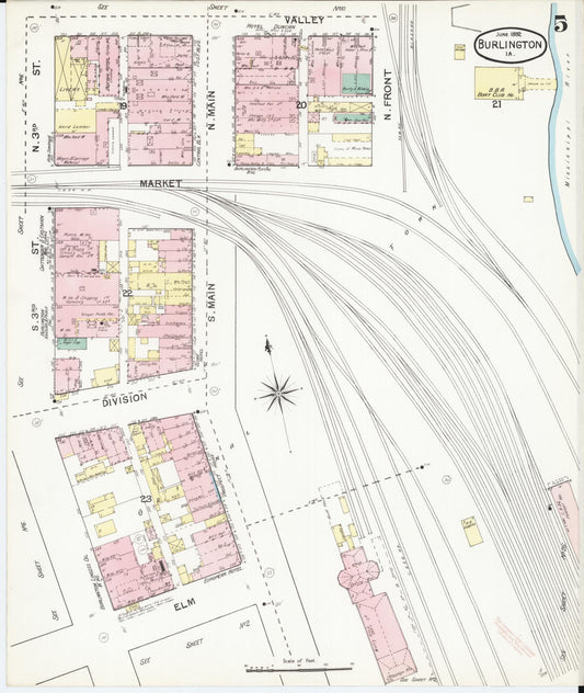 Sanborn Fire Insurance Map from Burlington, Des Moines County, Iowa (1892), Sheet #0005 - Historic Sanborn Fire Insurance Map Print, vintage old map wall art