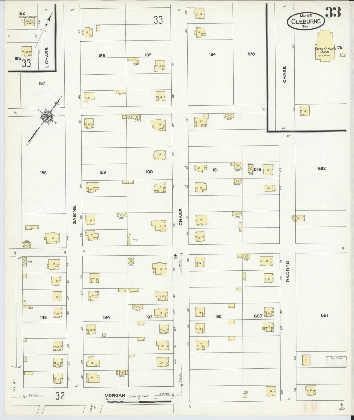 Sanborn Fire Insurance Map from Cleburne, Johnson County, Texas (1910), Sheet #0033 - Historic Sanborn Fire Insurance Map Print, vintage old map wall art, antique decor, genealogy gift, Texas Texas map