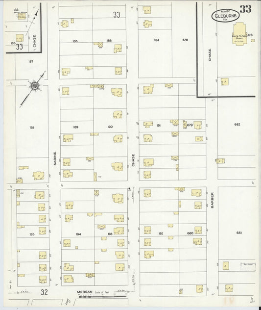 Sanborn Fire Insurance Map from Cleburne, Johnson County, Texas (1910), Sheet #0033 - Historic Sanborn Fire Insurance Map Print, vintage old map wall art, antique decor, genealogy gift, Texas Texas map