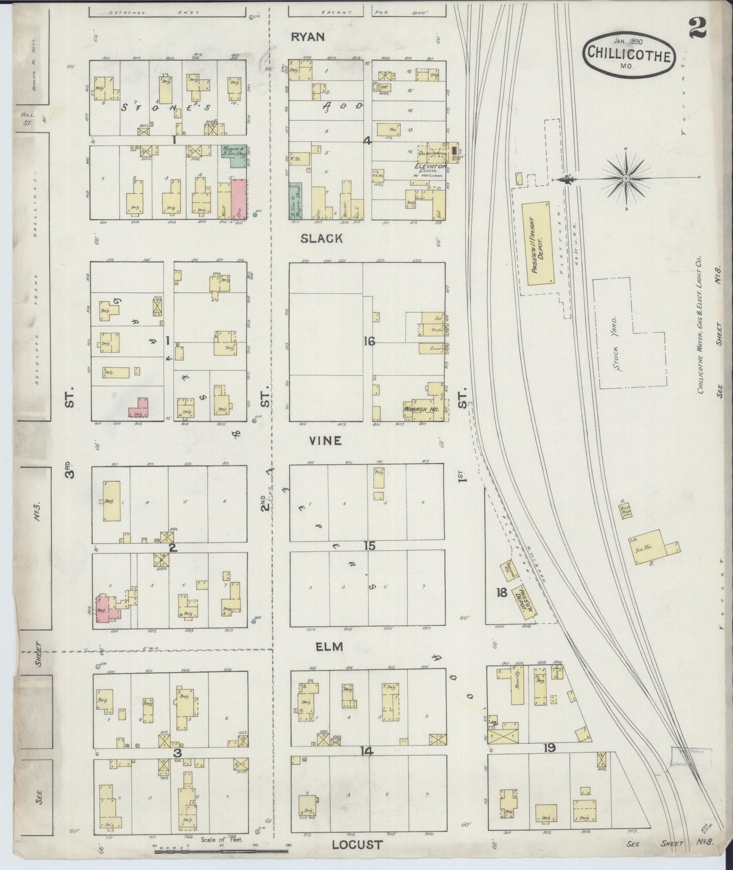 Sanborn Fire Insurance Map from Chillicothe, Livingston County, Missouri (1890), Sheet #0002 - Complete Map Set gallery image, historic Sanborn map, vintage wall art, Missouri Missouri