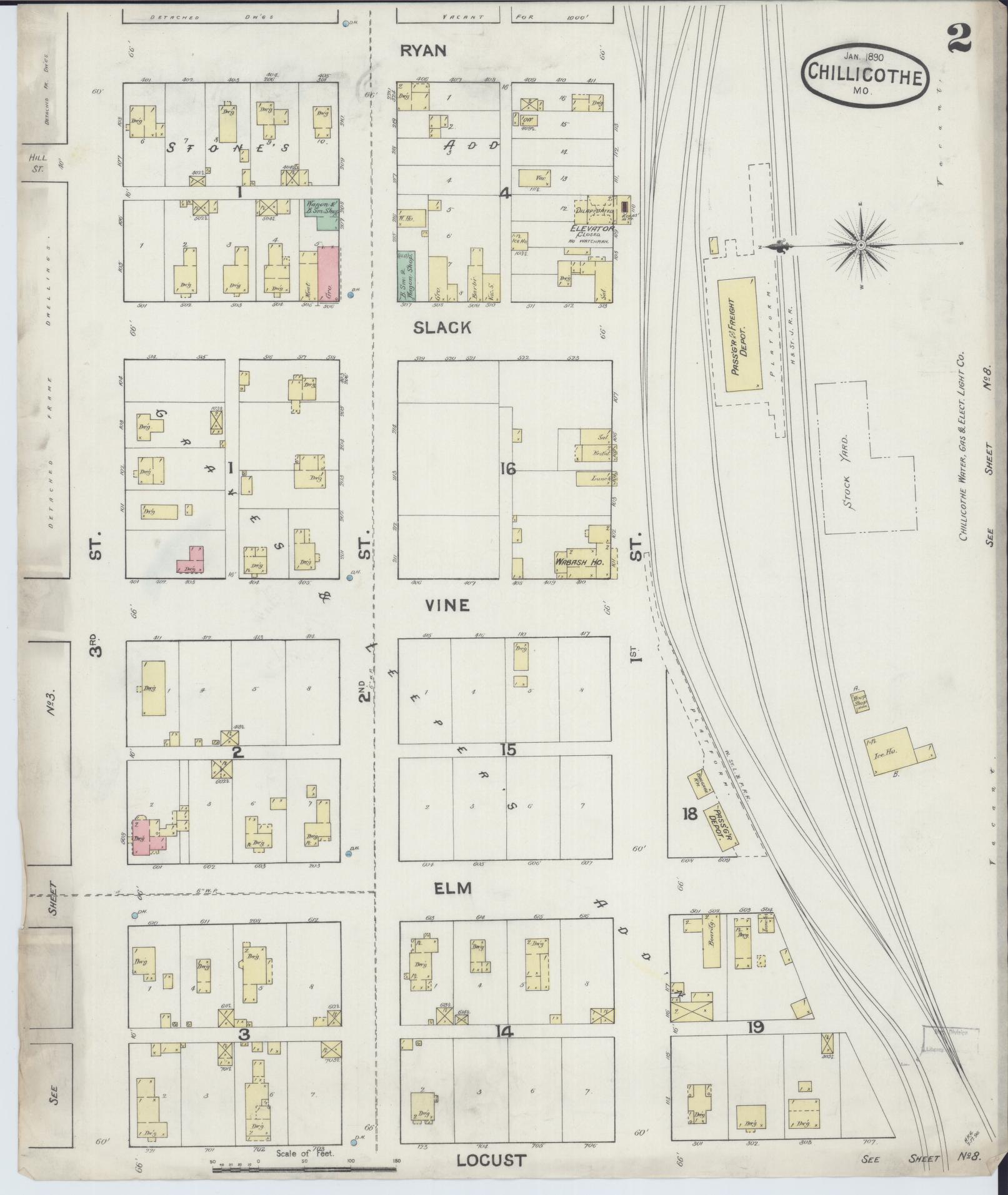 Sanborn Fire Insurance Map from Chillicothe, Livingston County, Missouri (1890), Sheet #0002 - Complete Map Set gallery image, historic Sanborn map, vintage wall art, Missouri Missouri