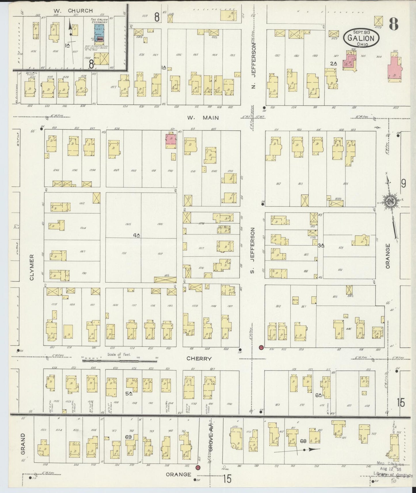 Sanborn Fire Insurance Map from Galion, Crawford County, Ohio (1913), Sheet #0008 - Historic Sanborn Fire Insurance Map Print, vintage old map wall art, antique decor, genealogy gift, Ohio Ohio map