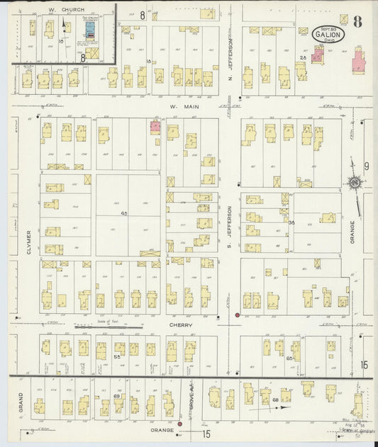 Sanborn Fire Insurance Map from Galion, Crawford County, Ohio (1913), Sheet #0008 - Historic Sanborn Fire Insurance Map Print, vintage old map wall art, antique decor, genealogy gift, Ohio Ohio map