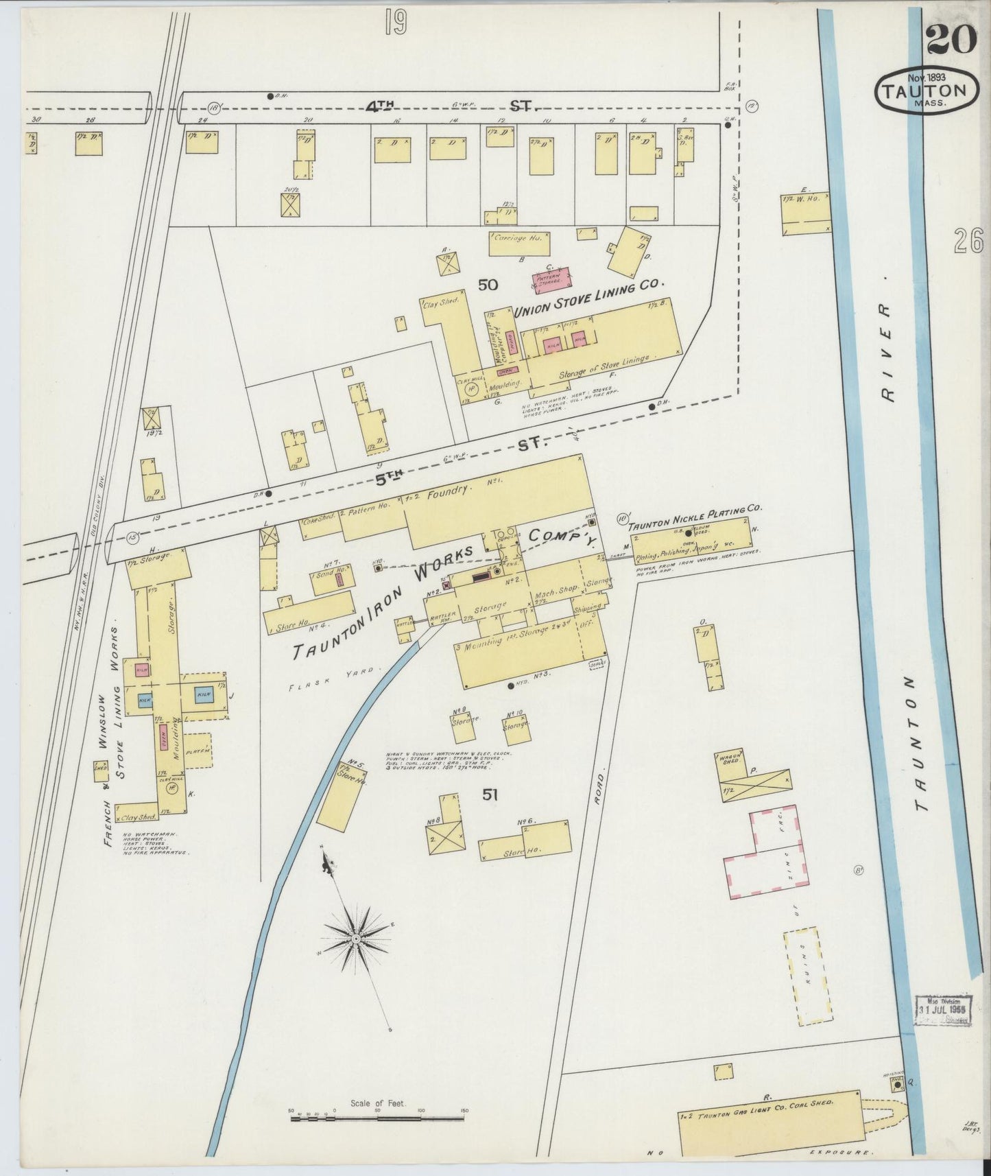 Sanborn Fire Insurance Map from Taunton, Bristol County, Massachusetts (1893), Sheet #0020 - Complete Map Set gallery image, historic Sanborn map, vintage wall art, Massachusetts Massachusetts