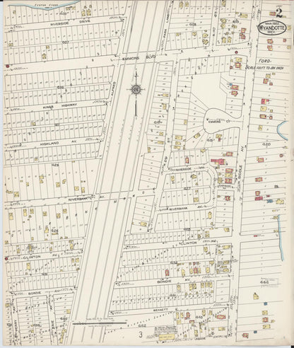 Sanborn Fire Insurance Map from Wyandotte, Wayne County, Michigan (1922), Sheet #0002 - Historic Sanborn Fire Insurance Map Print, vintage old map wall art, antique decor, genealogy gift, Michigan Michigan map