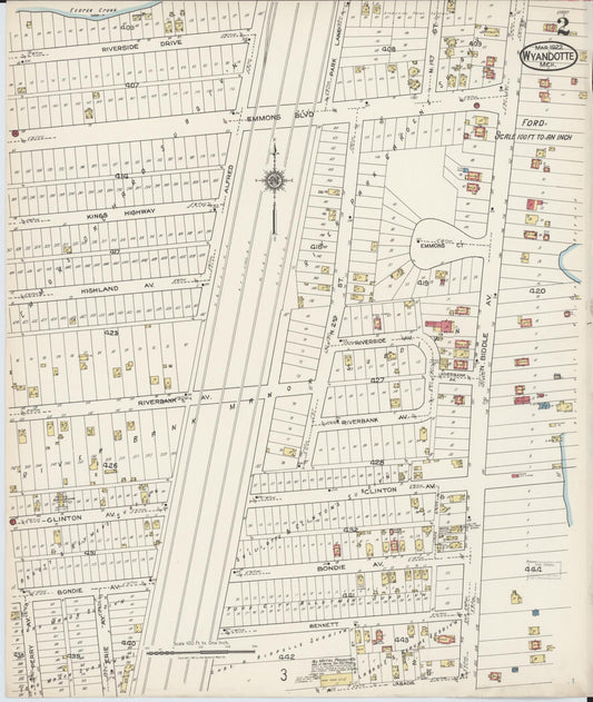 Sanborn Fire Insurance Map from Wyandotte, Wayne County, Michigan (1922), Sheet #0002 - Historic Sanborn Fire Insurance Map Print, vintage old map wall art, antique decor, genealogy gift, Michigan Michigan map