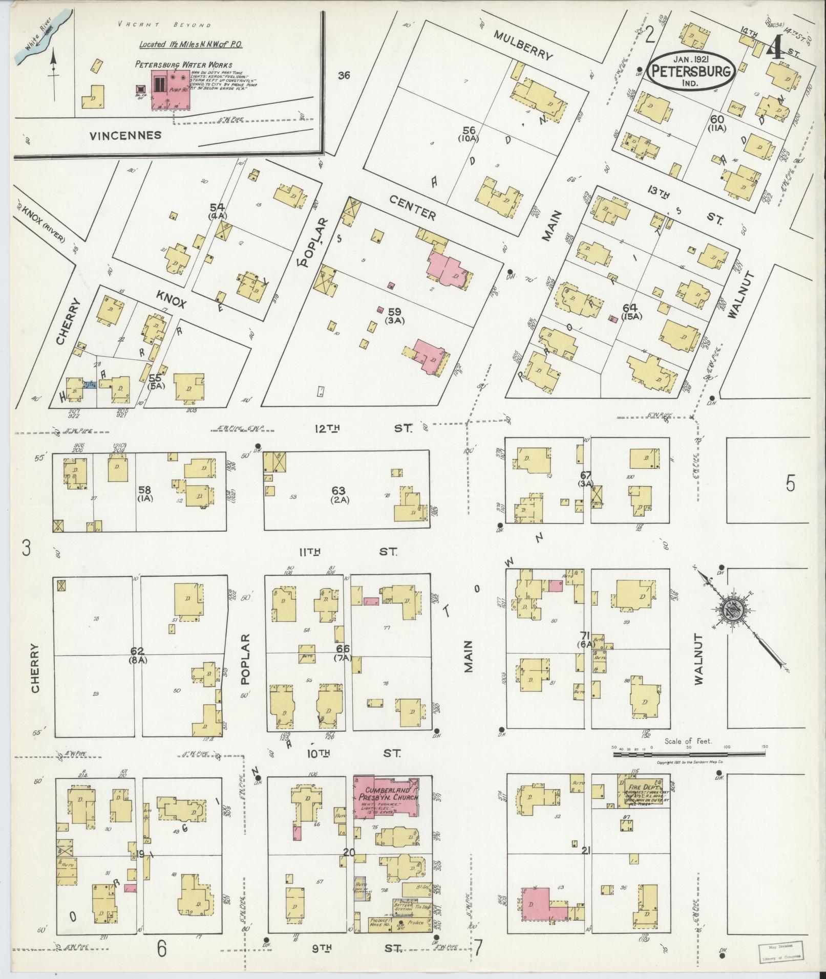 Sanborn Fire Insurance Map from Petersburg, Pike County, Indiana (1921), Sheet #0004 - Complete Map Set gallery image, historic Sanborn map, vintage wall art, Indiana Indiana
