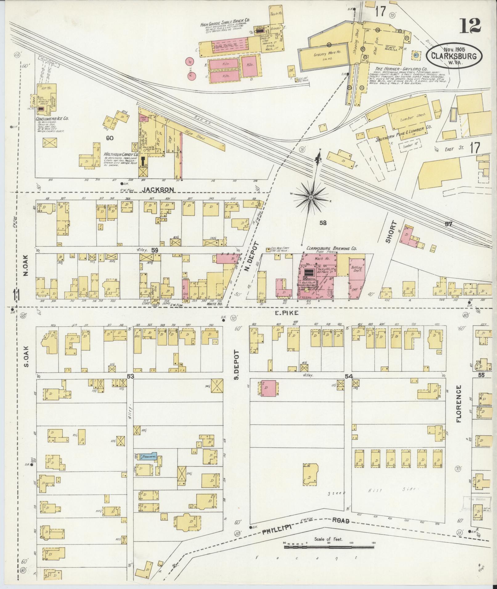 Sanborn Fire Insurance Map from Clarksburg, Harrison County, West Virginia (1905), Sheet #0012 - Complete Map Set gallery image, historic Sanborn map, vintage wall art, West Virginia West Virginia
