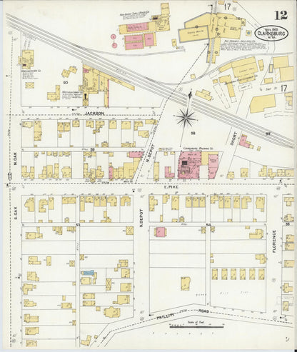 Sanborn Fire Insurance Map from Clarksburg, Harrison County, West Virginia (1905), Sheet #0012 - Complete Map Set gallery image, historic Sanborn map, vintage wall art, West Virginia West Virginia