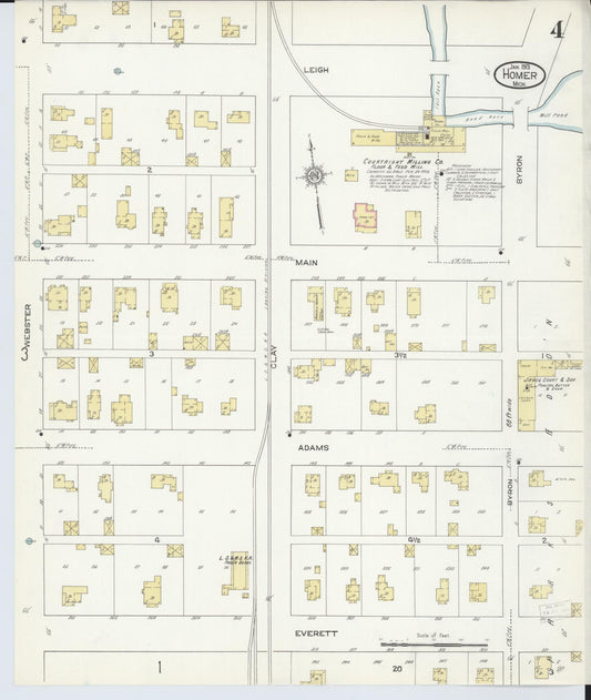 Sanborn Fire Insurance Map from Homer, Calhoun County, Michigan (1913), Sheet #0004 - Historic Sanborn Fire Insurance Map Print, vintage old map wall art, antique decor, genealogy gift, Michigan Michigan map