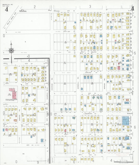 Sanborn Fire Insurance Map from Brooklyn, Anne Arundel County, Maryland (1950), Sheet #0004 - Historic Sanborn Fire Insurance Map Print, vintage old map wall art, antique decor, genealogy gift, Maryland Maryland map