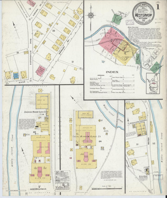 Sanborn Fire Insurance Map from West Union, Doddridge County, West Virginia (1916), Sheet #0001 - Complete Map Set gallery image, historic Sanborn map, vintage wall art, West Virginia West Virginia