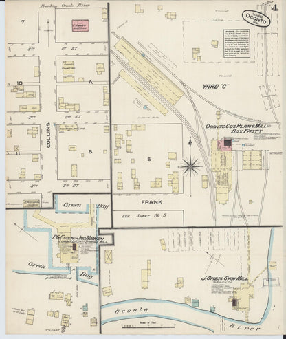 Sanborn Fire Insurance Map from Oconto, Oconto County, Wisconsin (1883), Sheet #0004 - Historic Sanborn Fire Insurance Map Print, vintage old map wall art, antique decor, genealogy gift, Wisconsin Wisconsin map