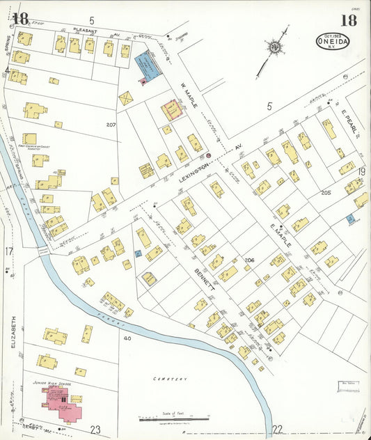 Sanborn Fire Insurance Map from Oneida, Madison County, New York (1923), Sheet #0018 - Historic Sanborn Fire Insurance Map Print, vintage old map wall art, antique decor, genealogy gift, New York New York map