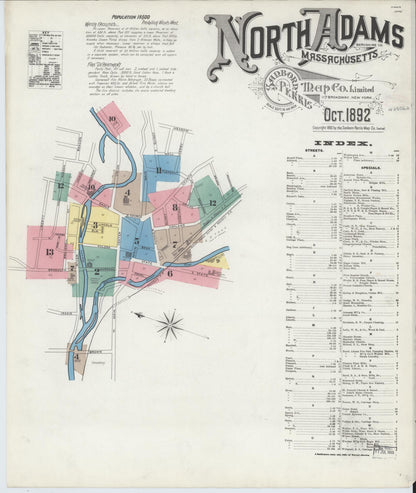 Sanborn Fire Insurance Map from North Adams, Berkshire County, Massachusetts (1892), Sheet #0001 - Historic Sanborn Fire Insurance Map Print, vintage old map wall art, antique decor, genealogy gift, Massachusetts Massachusetts map