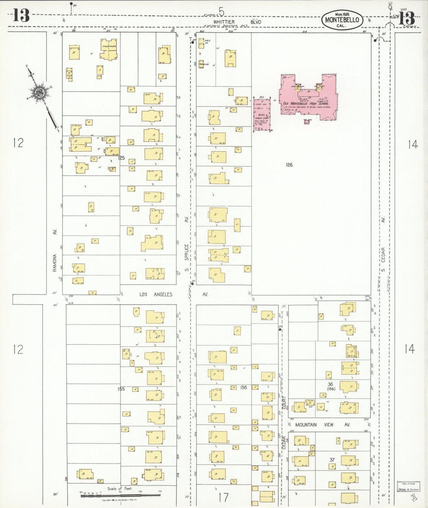 Sanborn Fire Insurance Map from Montebello, Los Angeles County, California (1925), Sheet #0013 - Complete Map Set gallery image, historic Sanborn map, vintage wall art, California California