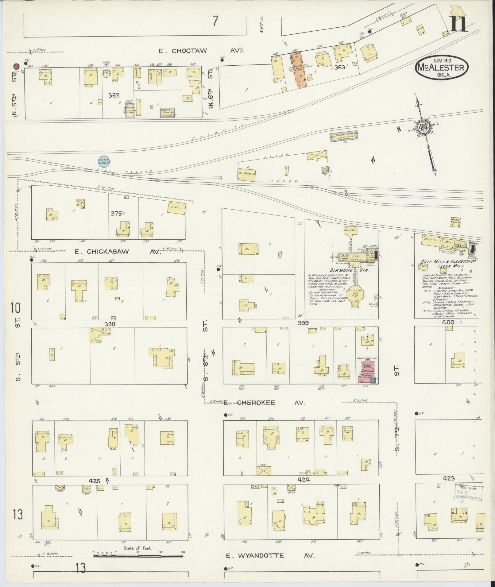 Sanborn Fire Insurance Map from McAlester, Pittsburg County, Oklahoma (1913), Sheet #0011 - Complete Map Set gallery image, historic Sanborn map, vintage wall art, Oklahoma Oklahoma