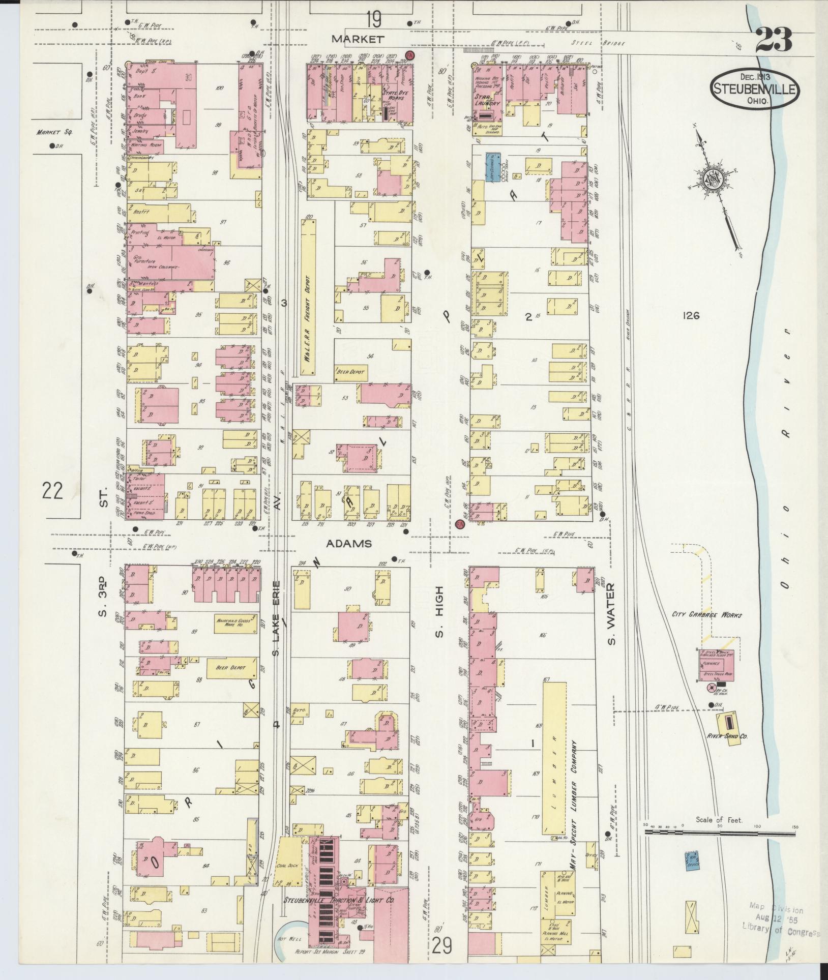 Sanborn Fire Insurance Map from Steubenville, Jefferson County, Ohio (1913), Sheet #0023 - Complete Map Set gallery image, historic Sanborn map, vintage wall art, Ohio Ohio