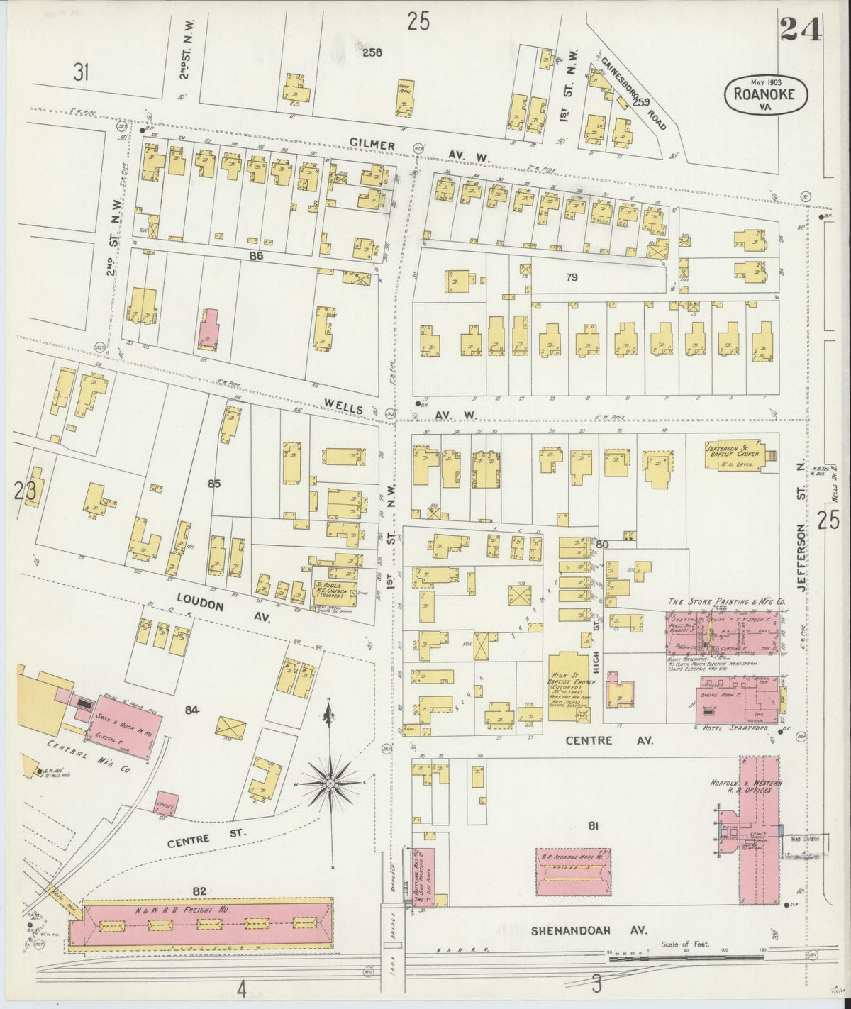 Sanborn Fire Insurance Map from Roanoke, Independent Cities, Virginia (1903), Sheet #0024 - Complete Map Set gallery image, historic Sanborn map, vintage wall art, Virginia Virginia