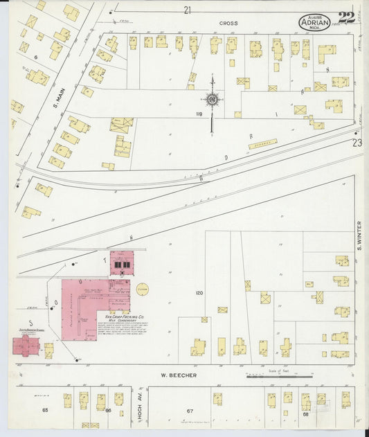Sanborn Fire Insurance Map from Adrian, Lenawee County, Michigan (1916), Sheet #0022 - Historic Sanborn Fire Insurance Map Print, vintage old map wall art, antique decor, genealogy gift, Michigan Michigan map