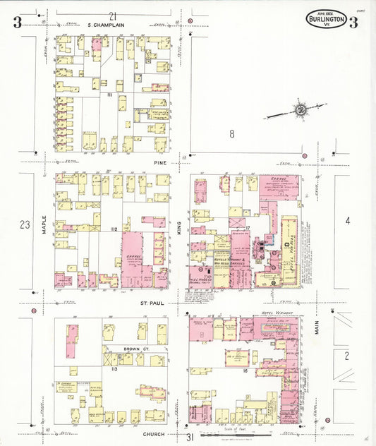 Sanborn Fire Insurance Map from Burlington, Chittenden County, Vermont (1926), Sheet #0003 - Historic Sanborn Fire Insurance Map Print, vintage old map wall art, antique decor, genealogy gift, Vermont Vermont map