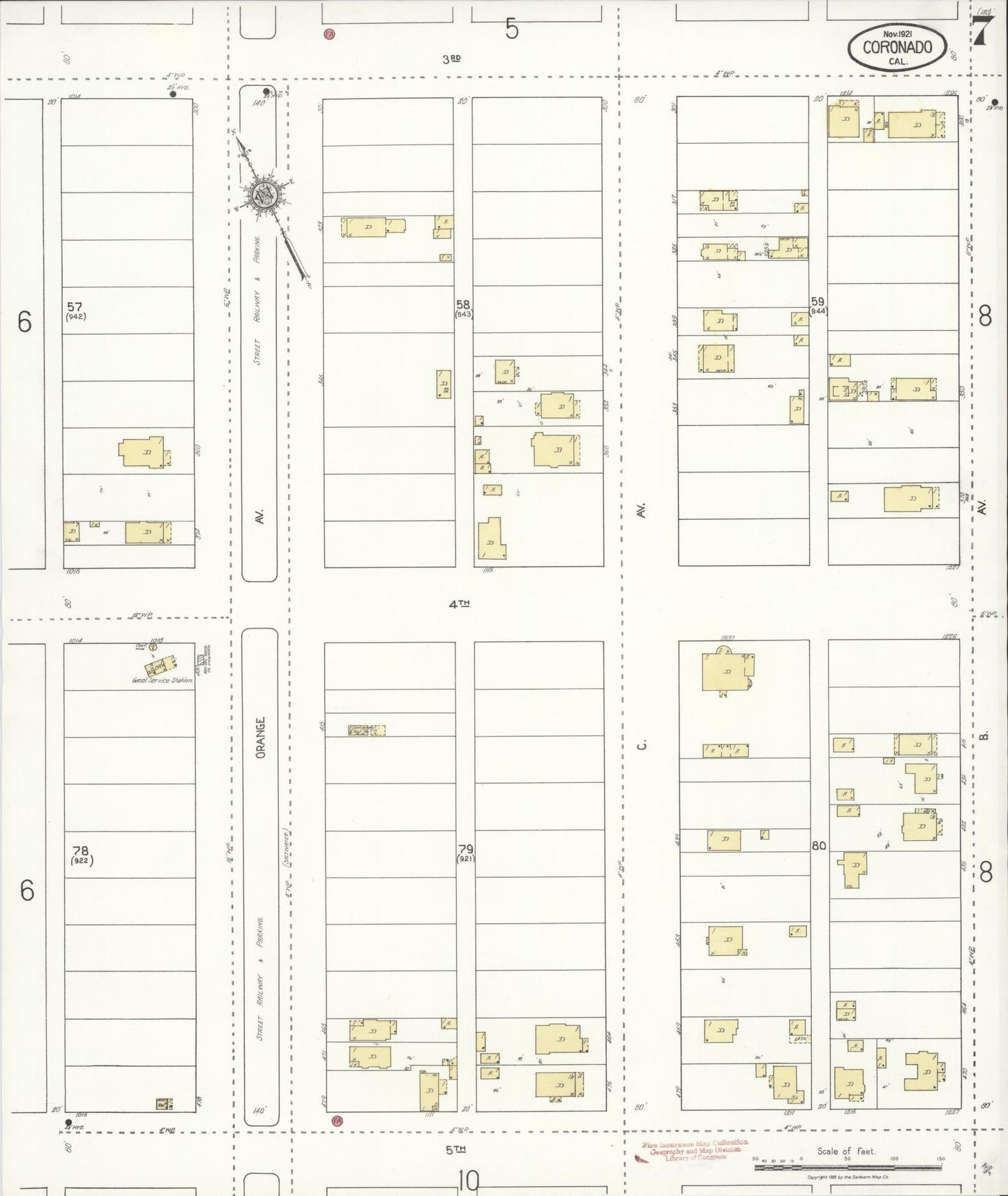 Sanborn Fire Insurance Map from Coronado, San Diego County, California (1921), Sheet #0007 - Historic Sanborn Fire Insurance Map Print, vintage old map wall art, antique decor, genealogy gift, California California map