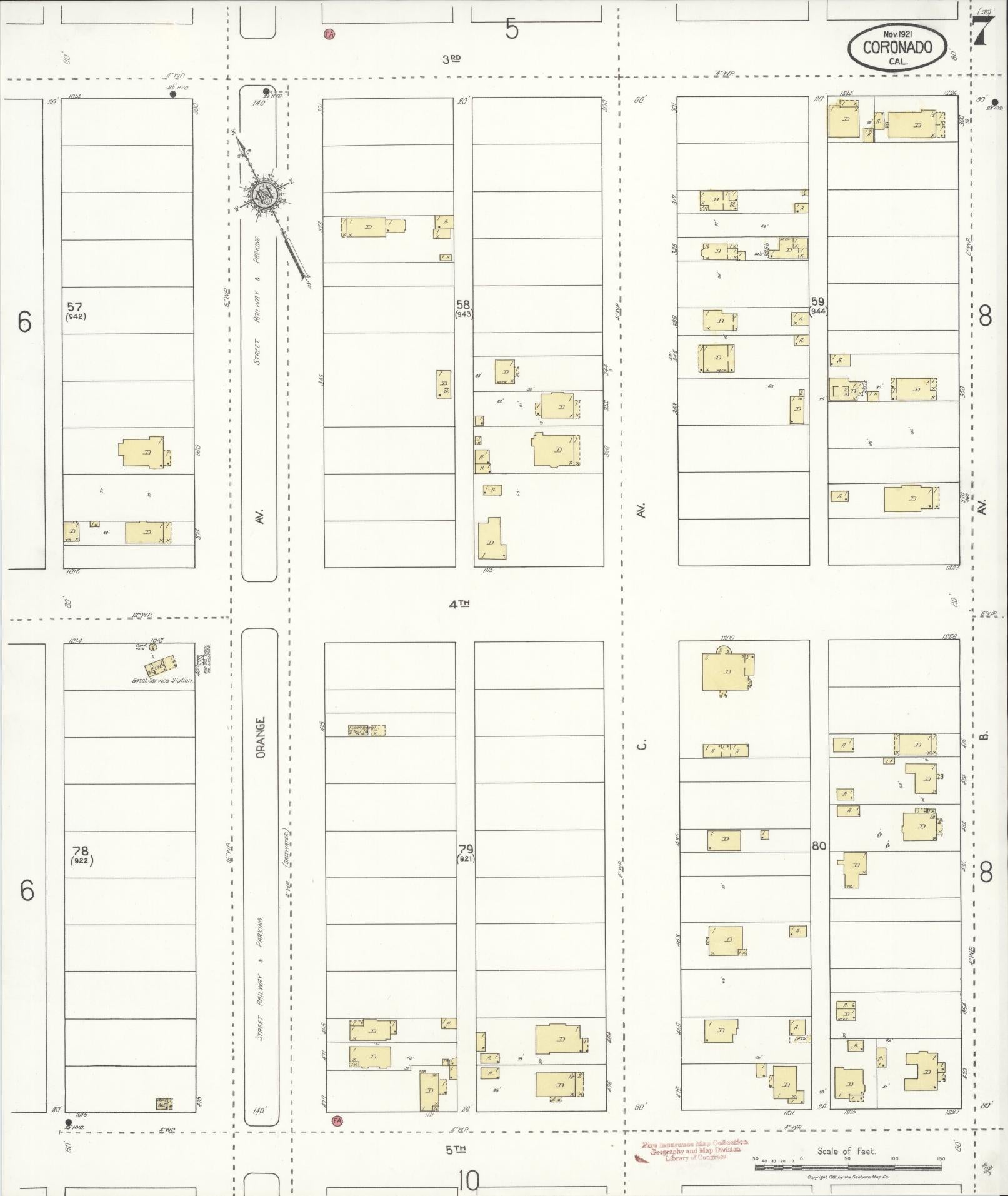 Sanborn Fire Insurance Map from Coronado, San Diego County, California (1921), Sheet #0007 - Historic Sanborn Fire Insurance Map Print, vintage old map wall art, antique decor, genealogy gift, California California map