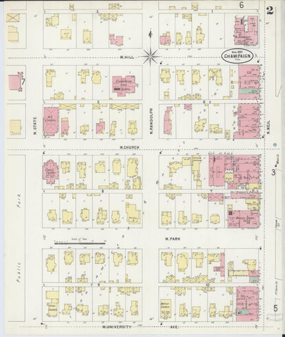 Sanborn Fire Insurance Map from Champaign, Champaign County, Illinois (1897), Sheet #0002 - Historic Sanborn Fire Insurance Map Print, vintage old map wall art, antique decor, genealogy gift, Illinois Illinois map