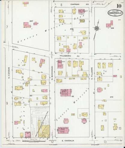 Sanborn Fire Insurance Map from Edwardsville, Madison County, Illinois (1921), Sheet #0010 - Complete Map Set gallery image, historic Sanborn map, vintage wall art, Illinois Illinois